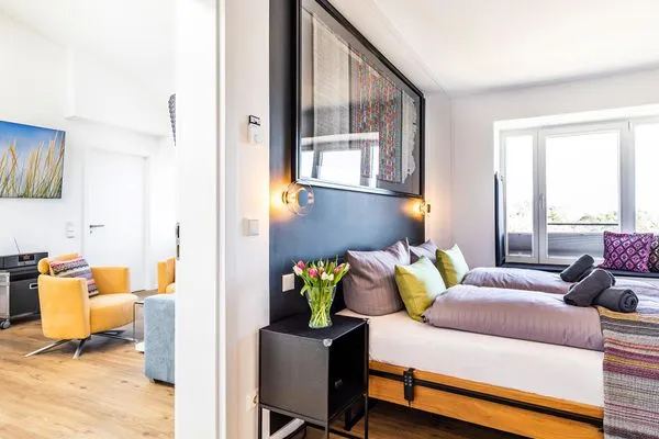 Schlafzimmer mit Doppelbetten 160x200  FeWo Casa Carmen in PRORA - 2.52