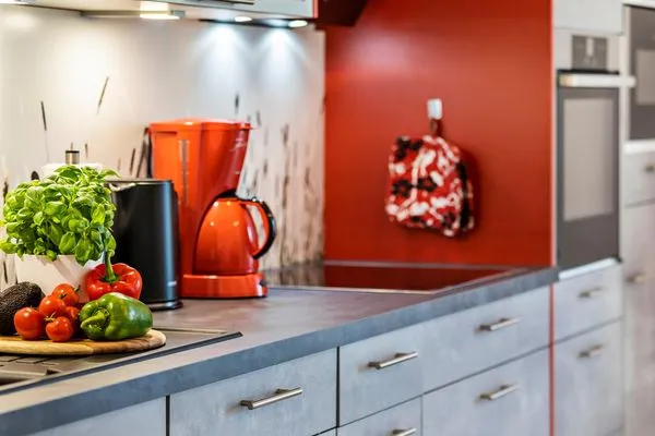 Küche: offene Küche, Kühlschrank, Backofen, Spülmaschine, Geschirr/Besteck, Kochutensilien, Toaster, Mikrowelle, Filter-  FeWo Königsstuhl in PRORA - 8.03