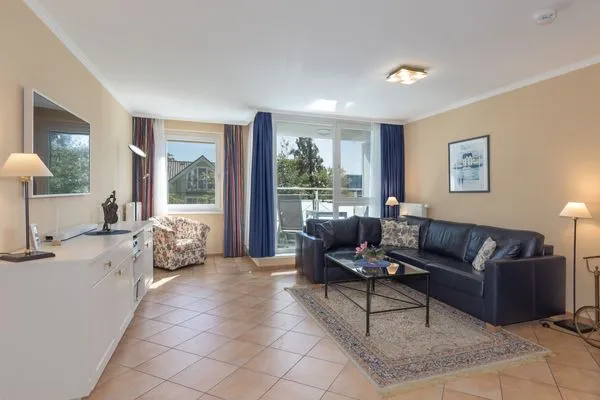 Ferienwohnung Apartment an der Seebrücke Zingst - Wohnzimmer mit Ausblick  Apartment an der Seebrücke