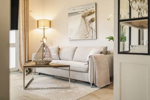 Blick ins Wohnzimmer Logierhaus Friedrich WE 2 - "Strandrose"