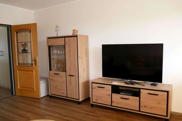 Wohnzimmer TV Ferienhaus Greune-Stee 87 Ferienwohnung Uttiet bi de Düün