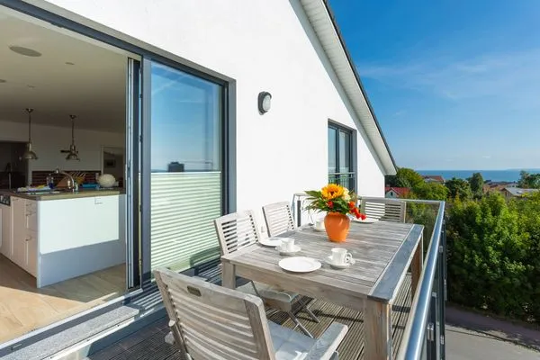 Balkon  Villa am Kreidebruch, FeWo OstseeWeitblick - Panoramablick auf die Ostsee