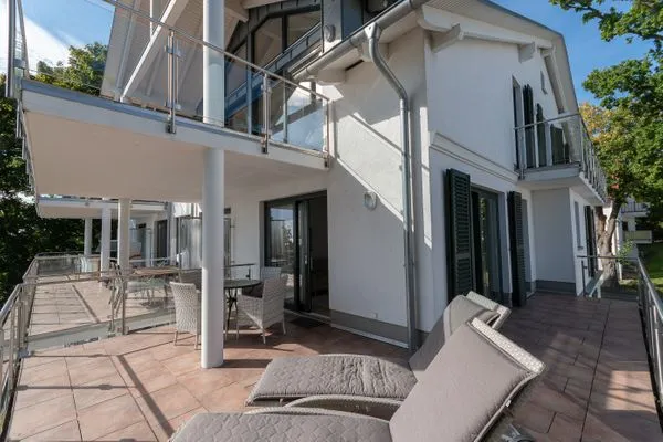 Balkon  Villa Friede-Marie, App. Svea mit Hafen-Ostsee-Blick