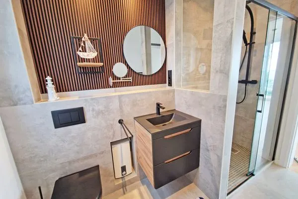 Badezimmer  Villa Küstenperle, App. Leuchtfeuer - Meerblick pur!