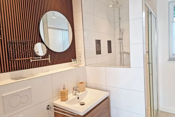 Badezimmer  Villa Küstenperle, App. Muschelblick - Meerblick pur!