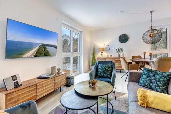 Wohnzimmer  Bernsteinquartier, Whg. 05.56 "Meeresgold"