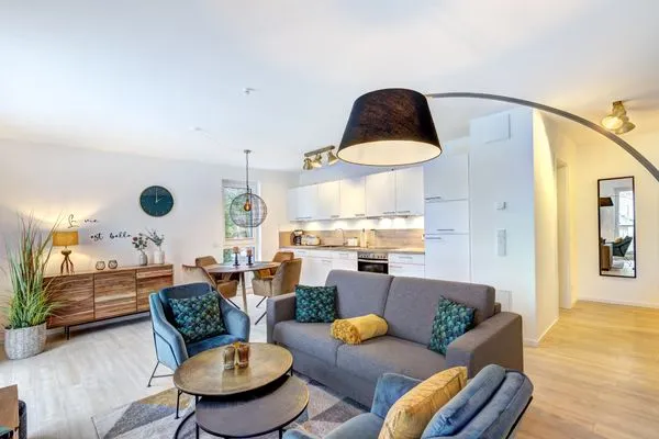 Wohnzimmer  Bernsteinquartier, Whg. 05.56 "Meeresgold"