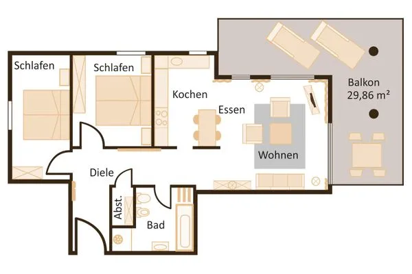 Grundriss  Villa Friede Marie, App. Finja - Hafen-Ostsee-Blick und Balkon