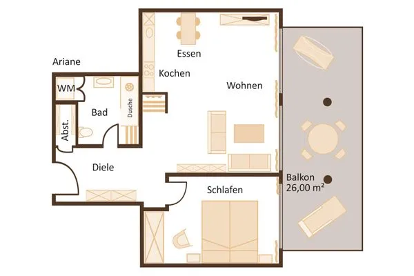 Grundriss  Villa Friede-Marie, App. Ariane - mit Balkon und traumhaften Meerblick