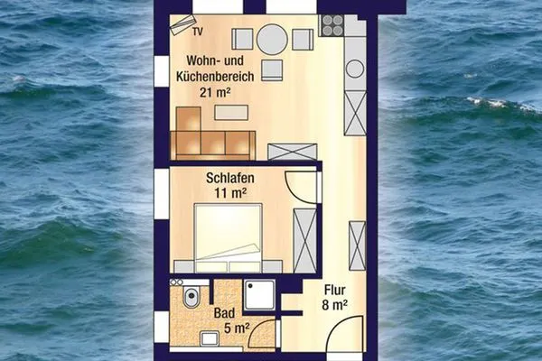 Grundriss  Villa Amelie, App. Seestern - mit Balkon und Meerblick