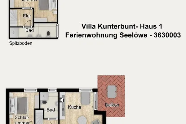 Grundriss Villa Kunterbunt- Haus 1 Ferienwohnung Seelöwe