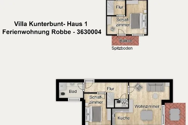 Grundriss Villa Kunterbunt- Haus 1 Ferienwohnung Robbe