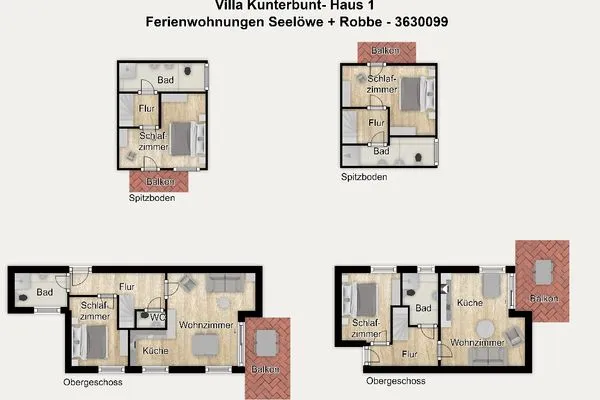 Grundriss Villa Kunterbunt- Haus 1 Ferienwohnungen Seelöwe + Robbe