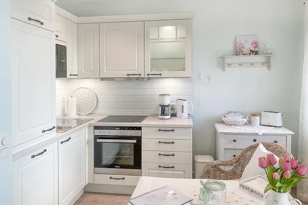 Küche / Küchenzeile  Haus Anholt App. 36 - Auszeit zu Zweit mit Strandkorb auf dem Balkon