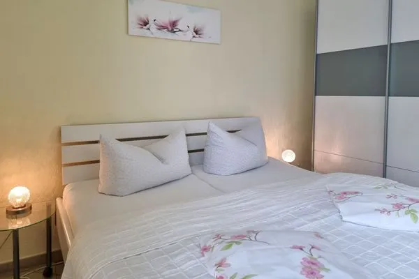 Bett  Ferienhaus Zum Kreideblick, FeWo Muschel