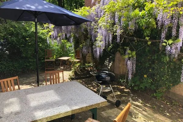 Terrasse vor dem Haus wunderbar eingewachsen mit Grill  Villa Rosa