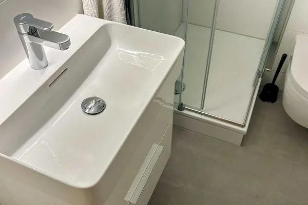 Badezimmer Haus Anton-Günther-Straße 16 Ferienwohnung Strandglück