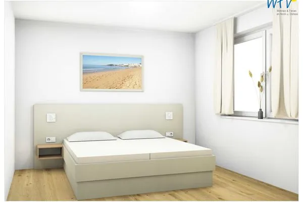 Schlafzimmer Friesenfranz Ferienwohnung Dünenfriese