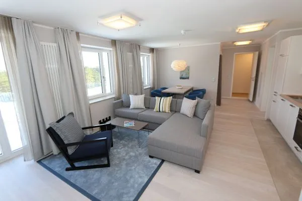 Wohnzimmer  FeWo Meerzeit Dachterrasse & Spa in Block 1