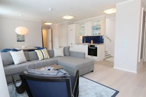 Wohnzimmer  FeWo Meerzeit Dachterrasse & Spa in Block 1