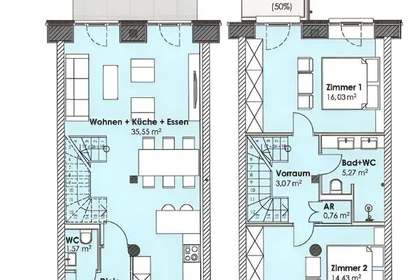 Grundriss  FeWo Seepferdchen in PRORA - 9.07