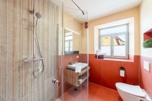 Badezimmer  Apartment mit Terrasse "Traumhopfen"