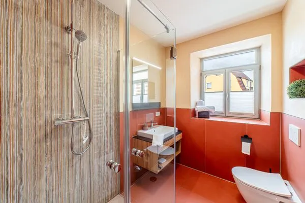 Badezimmer  Apartment mit Terrasse "Traumhopfen"
