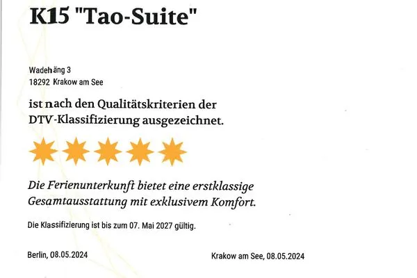 Apartment K15 Tao-Suite Krakow – DTV Urkunde  Tao-Suite