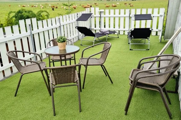 Terrasse  Ferienhaus Haffliebe mit Sauna und Kamin