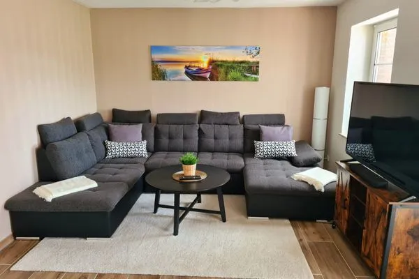 Wohnzimmer  Ferienhaus Haffliebe mit Sauna und Kamin