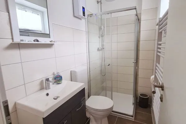 Badezimmer  Ferienhaus Haffliebe mit Sauna und Kamin