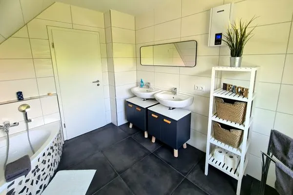 Badezimmer  Ferienhaus Haffliebe mit Sauna und Kamin