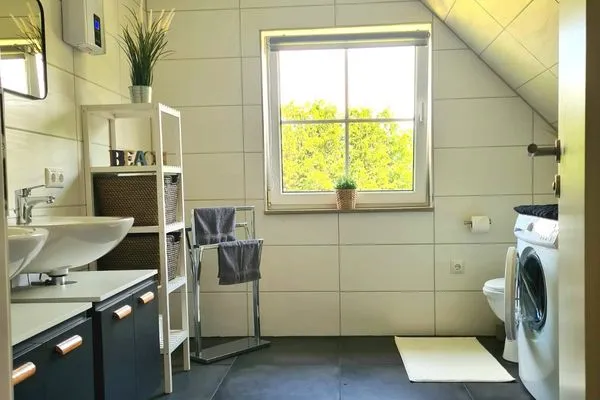Badezimmer  Ferienhaus Haffliebe mit Sauna und Kamin