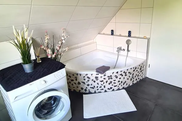 Badezimmer  Ferienhaus Haffliebe mit Sauna und Kamin