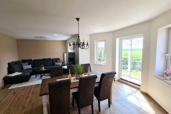 Wohnzimmer  Ferienhaus Haffliebe mit Sauna und Kamin