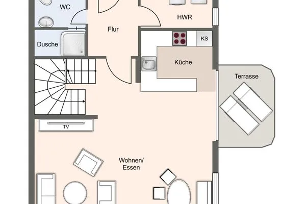 Haushälfte Evershop Ferienhaus Seepferdchen SPO Ording - Grundriss