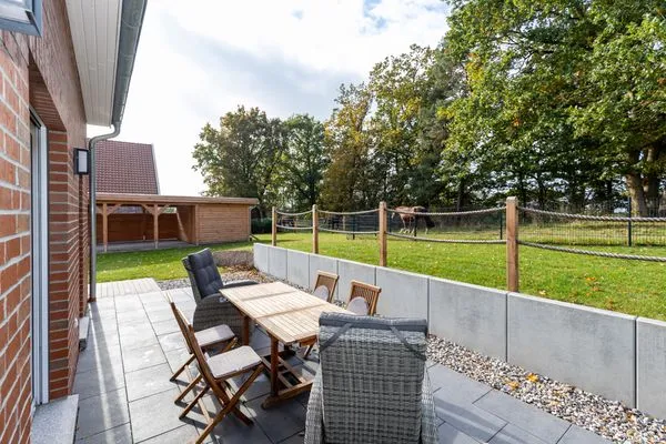 Terrasse  Ferienhaus Stangenberg Bucht