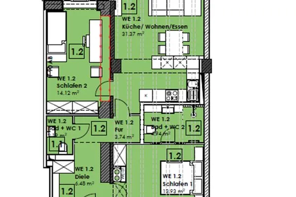 Grundriss  FeWo Loft Sturmmöwe in PRORA - 4.12