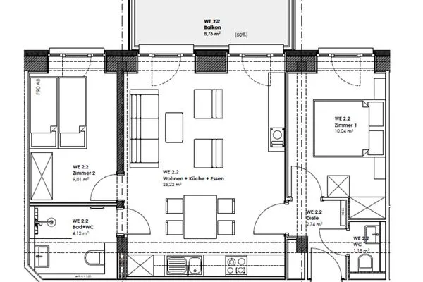 Grundriss  FeWo MariSol in PRORA Strandnah mit Meerblick & Sauna - 5.22