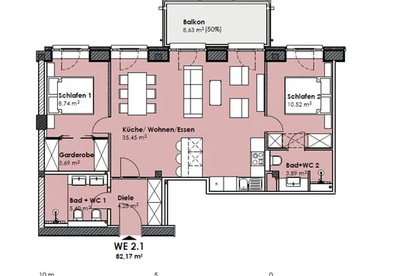 Grundriss  FeWo Dünenheide 2.1 in PRORA - 7.21