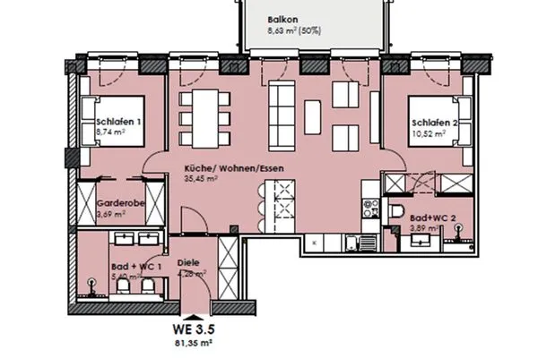 Grundriss  FeWo Meer Tied in PRORA - 7.35