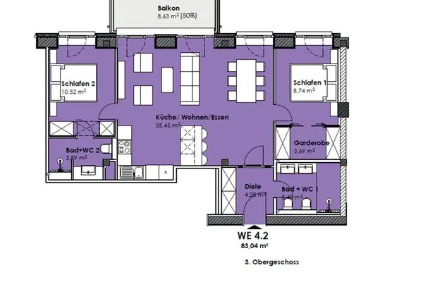Grundriss  FeWo GiGi in PRORA mit Meerblick | Balkon - 8.42