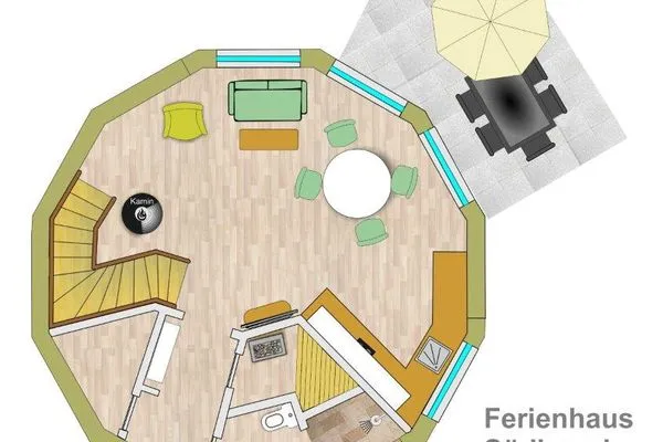 Ferienhaus Kugelhaus Südkugel am Tollensesee - Grundriss Erdgeschoss  Südkugel