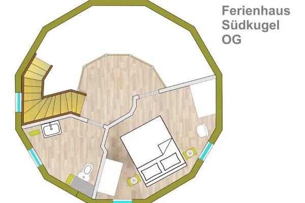 Ferienhaus Kugelhaus Südkugel am Tollensesee - Grundriss Obergeschoss  Südkugel
