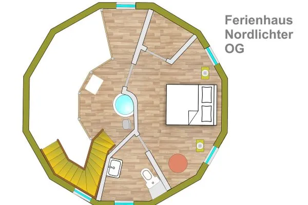 Ferienhaus Nordlichter - Kugelhaus am Tollensesee - Grundriss Obergeschoss  Nordlichter