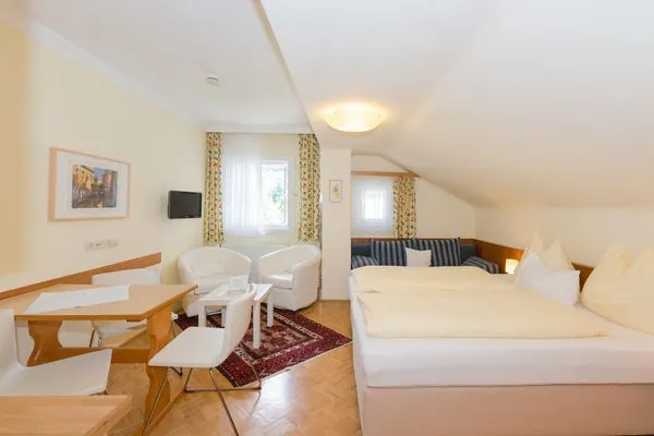 Wohn, Ess- und Schlafbereich mit Fernseher  City Life 3 by Alpenidyll Apartments