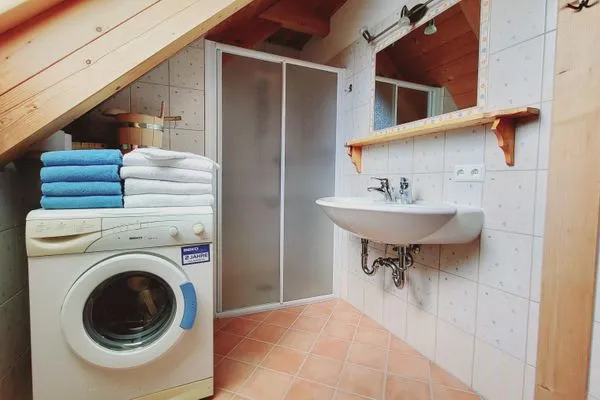Badezimmer mit Dusche und Waschmaschine  Stodertraum 2 "Gänseblümchen" by Alpenidyll Apartments