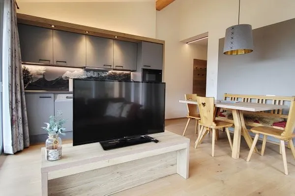 Living room, sofa bed and TV  Mountain View by Alpenidyll Apartments