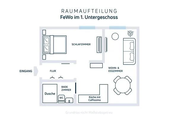 Ansicht der Raumaufteilung  Stilvolle Ferienwohnung im Untergeschoss für Ostsee-Kurztrip