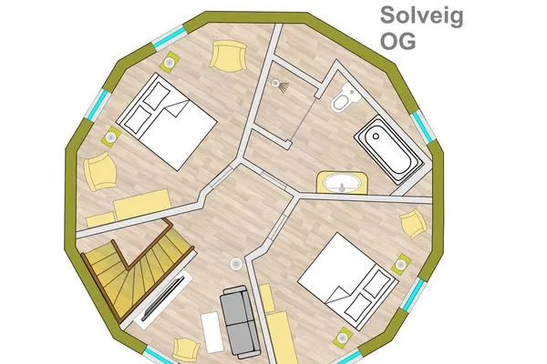 Ferienhaus Solveig - Kugelhaus am Tollensesee - Grundriss Obergeschoss  Solveig